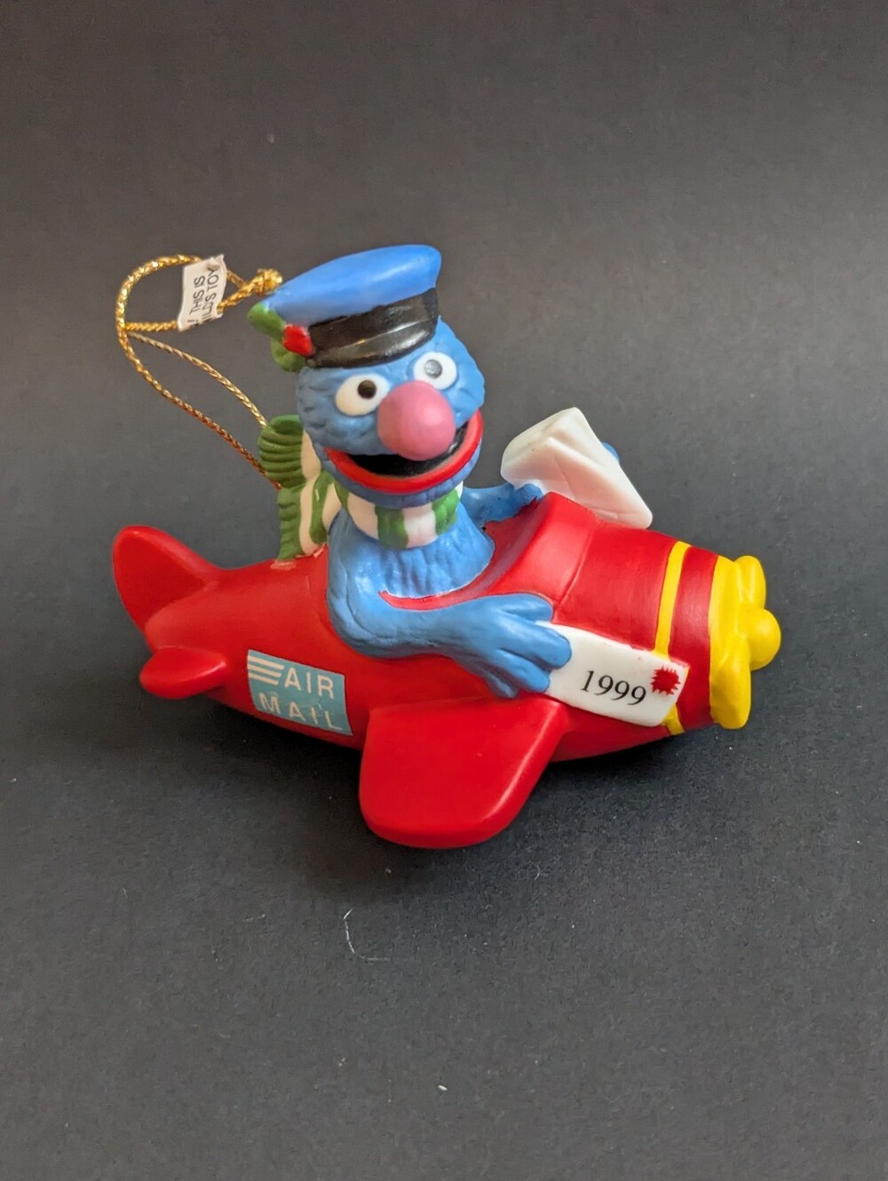 1999 Grolier Sesame Street Grover Air Mail Ceramic Christmas Ornament